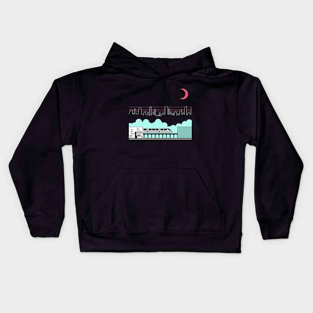 Cyberpunk Train Station Kids Hoodie by Zeatt_